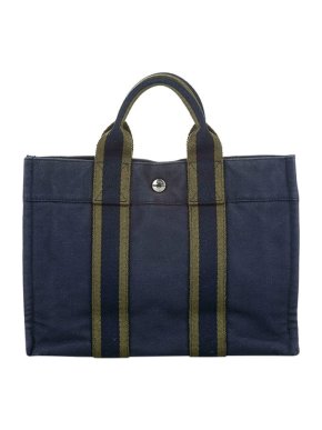 Hermes Vintage Blue Canvas Fourre Tout PM Tote Bag