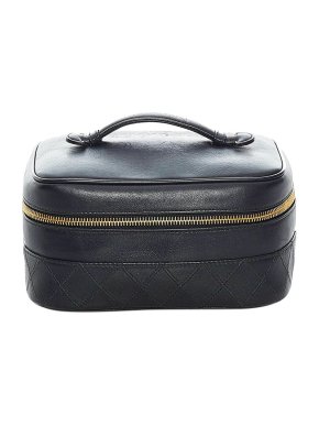 Chanel Black Leather Quilted Vanity Bag
