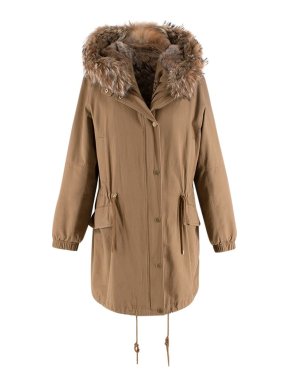 Vince Coyote Fur Trimmed Brown Parka Coat