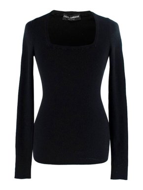 Dolce & Gabbana Black Cashmere & Silk Ribbed Knit Top