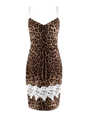 Dolce & Gabbana Leopard Print Lace Detail Slip Dress