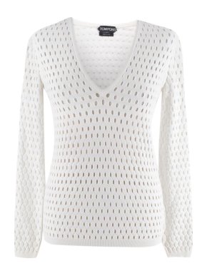 Tom Ford Ivory Fishnet Long Sleeve Top