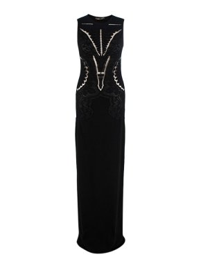 Roberto Cavalli Black Sheer Panel Detail Stretch-Knit Gown