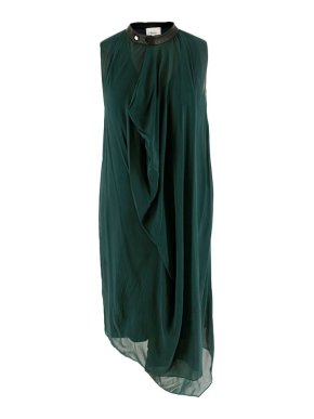 Phillip Lim Green Silk Mini Dress with Leather Collar