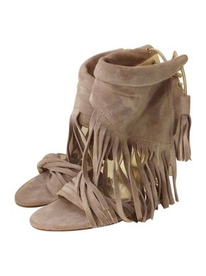 Roger Vivier Grey Suede Fringed Heeled Sandals