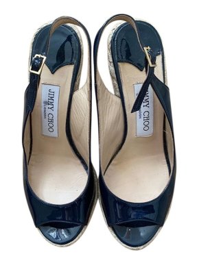 Jimmy Choo Navy Patent Leather Wedge Heeled Espadrilles