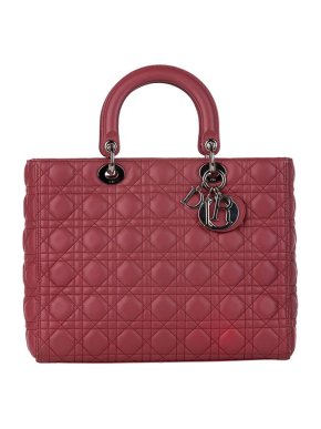 Dark Rose Cannage Leather Large Lady Dior Bag