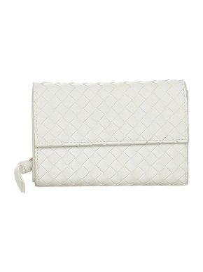 Bottega Veneta White Intrecciato Leather Flap Long Wallet