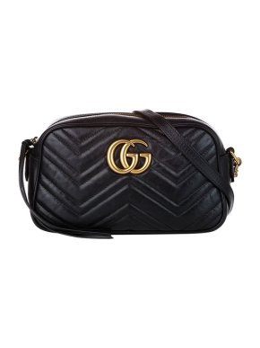 Gucci Black Leather GG Marmont Camera Bag
