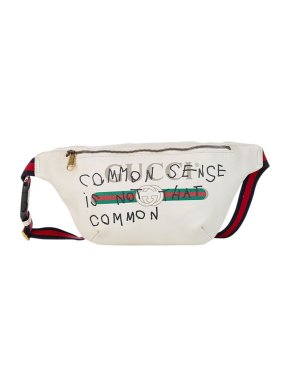 Gucci White Leather Logo Graffiti Belt Bag