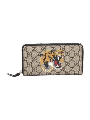Gucci Tiger Head GG Supreme Zip Around Wallet