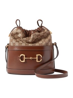 Gucci 1955 Horsebit Leather And Printed Coated-canvas Bucket Bag