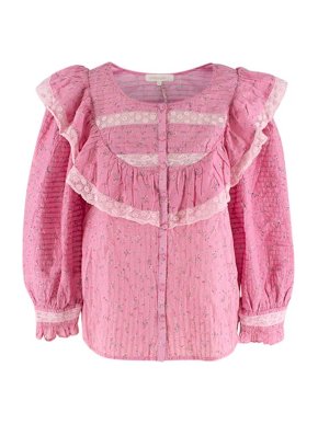 Love Shack Fancy Pink floral cotton Monte Canna blouse