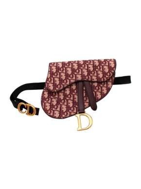 Dior Burgundy Oblique Jacquard Mini Saddle Belt Bag