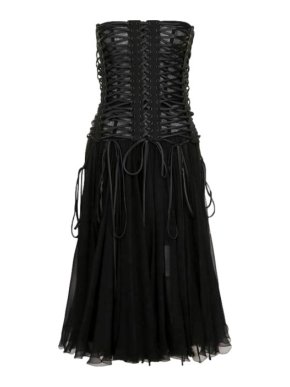 Dolce & Gabbana Lace-Up Strapless Silk Blend Midi Dress