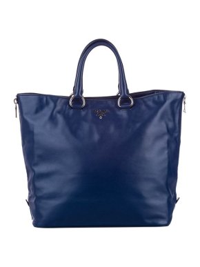 Prada Dark Blue Vitello Shine Leather Tote Bag