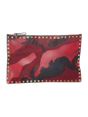 Valentino Garavani Red Camouflage Leather Rockstud Clutch Bag