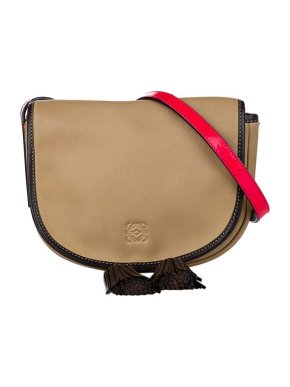 Loewe Beige, Brown & Red Anagram Saddle Bag