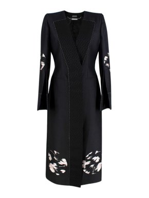 Alexander McQueen Black Collarless Patchwork Wool-Silk Evening Coat