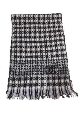 Chanel Black, Lilac & White Cashmere Boucle Tweed Scarf