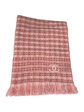 Chanel Pink, Red & White Cashmere Boucle Tweed Scarf