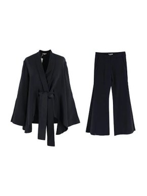 Black Embroidered Silk-Satin Kimono Jacket & Trousers 1