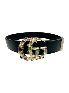 Gucci Gripoix Studded GG Black Leather Belt 85