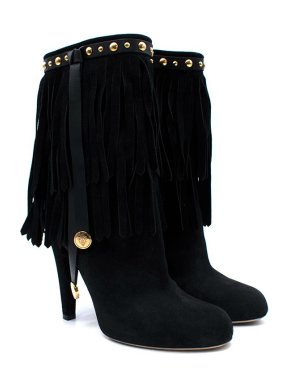 Gucci Black Suede Fringed Booties
