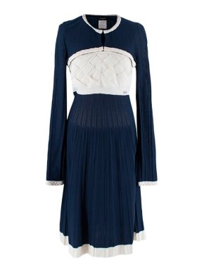 Chanel Blue & Ivory Pleated Dress & Bolero