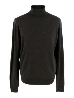 John Smedley Charcoal Marl Wool Polo Neck Jumper