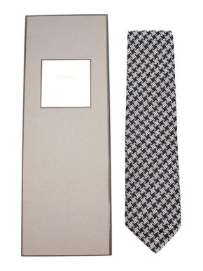 Tom Ford Black & White Houndstooth Silk Twill Tie