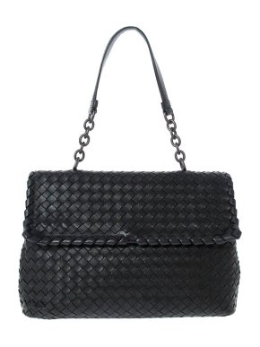 Bottega Veneta Vintage Black Intrecciato Leather Bag