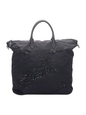 Prada Black Beaded Nylon Tessuto Tote Bag
