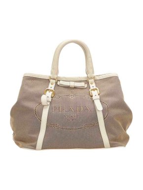 Prada Beige Canvas Canapa Logo Tote Bag
