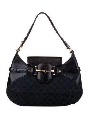 Gucci Vintage Black GG Canvas Horsebit Hobo Bag
