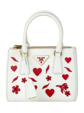 Prada White & Red Heart Applique Double Zip Bag