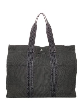 Hermes Vintage Grey Canvas Herline MM Tote Bag