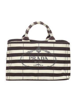 Prada Black & White Striped Canvas Canapa Logo Tote bag