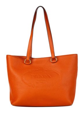 Prada Orange Daino Leather Canapa Logo Tote Bag