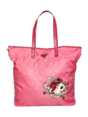 Prada Pink Nylon Heart Applique Tessuto Tote Bag
