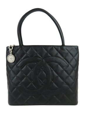 Chanel Black Caviar Leather Medallion Tote Bag