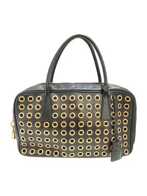 Prada Black Leather Grommet Bauletto Bag