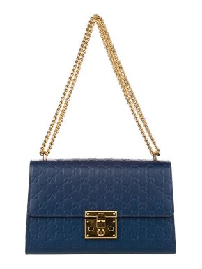Navy Guccissima Leather Padlock Bag