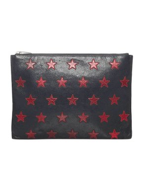 Saint Laurent Black & Red Star Applique Leather Clutch Bag