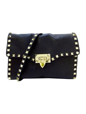 Valentino Garavani Black Leather Rockstud Flap Bag