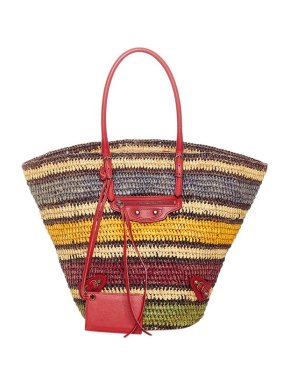 Balenciaga Multicolour Raffia Striped Panier Tote Bag