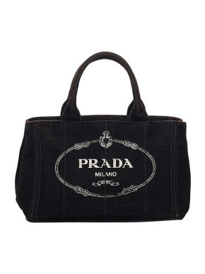Prada Black Canvas Canapa Logo Tote Bag