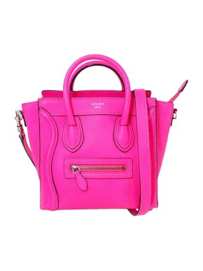 Celine Hot Pink Leather Nano Luggage Tote Bag
