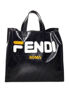 Black Coated Canvas Fendi Mania Tote Bag