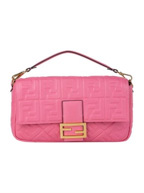 Fendi Pink FF Embossed Leather Large Baguette Bag